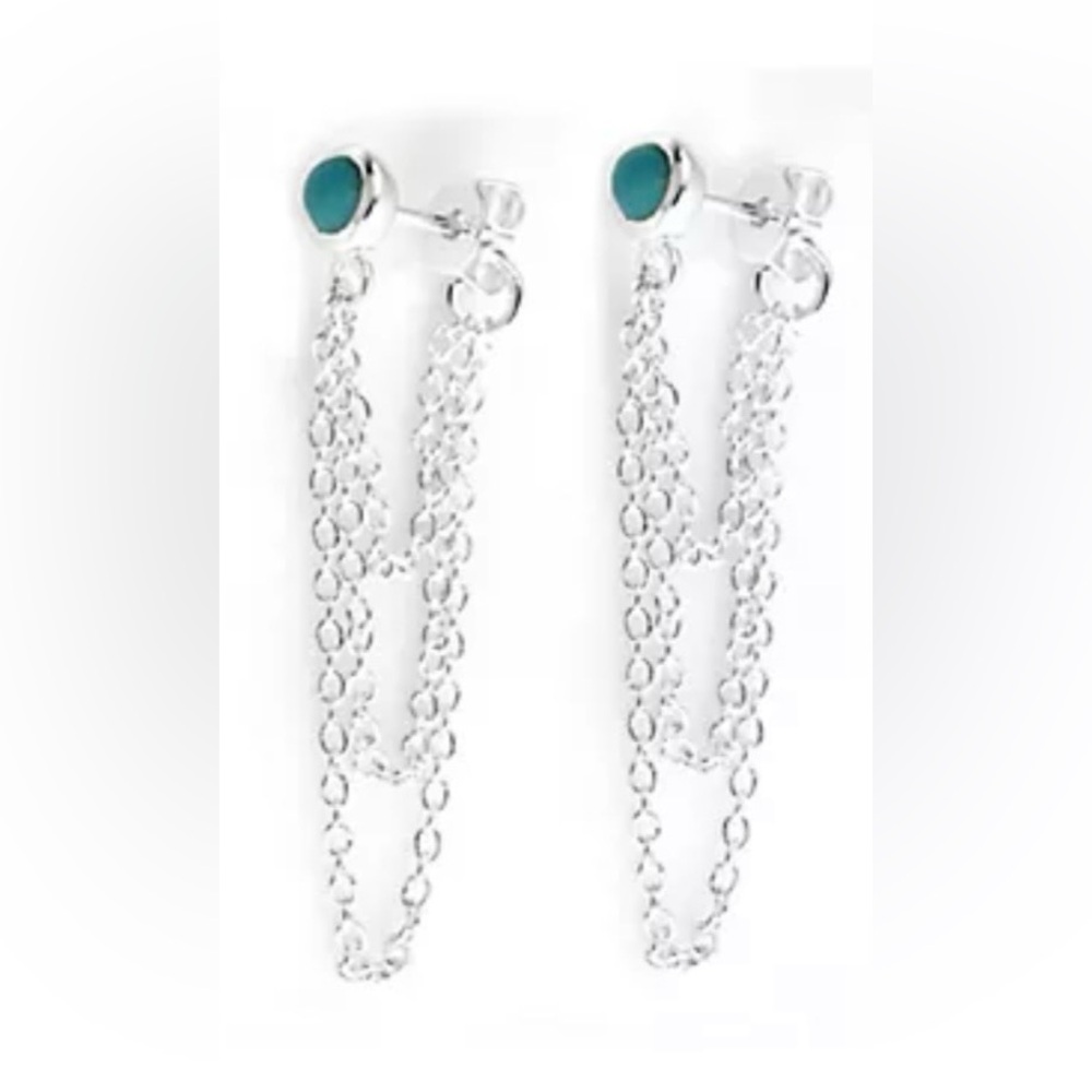 Affinity Gems Turquoise Stud & Chain Earrings Sterling Silver